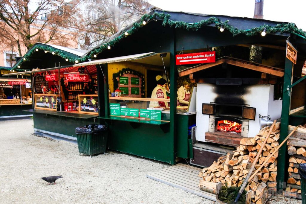 Scene during the day of a food stall in a Christmas market in Germany