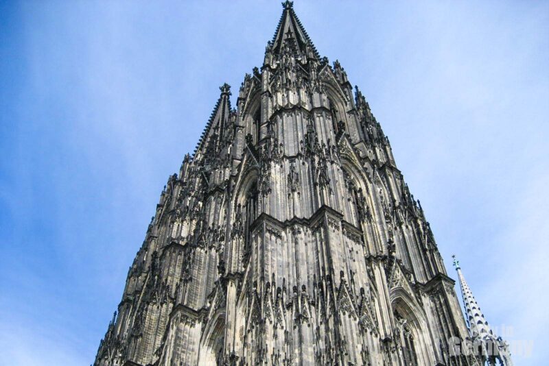 Cologne cathedral, closeup to the tower with ably clear sky in the background